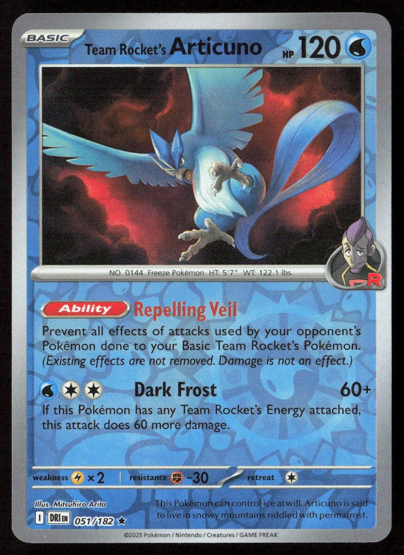 Team Rocket's Articuno #51/182 (Reverse Holo) NM SV10: Destined Rivals Pokemon