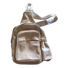Beige Sling Bag Crossbody Backpack, Adjustable Strap, Zip Closure, Pockets