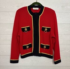 St. John Collection Santana Knit Lion Head Blazer Size Large Red/Black