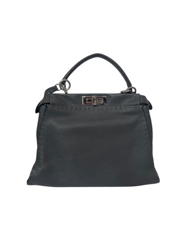 $5450 Fendi Gray Charcoal Leather Top Handle Peek A Boo Medium Sellaria Handbag