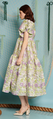 Sister Jane Anamaria Puff Sleeve Floral Jacquard Midi Dress Lilac