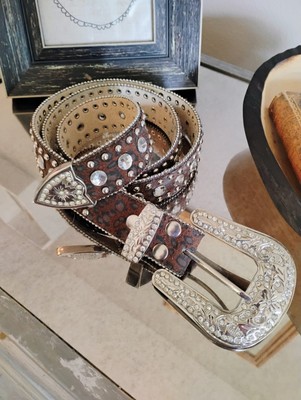 Blazin Roxx Western Rhinestone Animal Print Leather Belt Brown Cowgirl 38-44'' XL