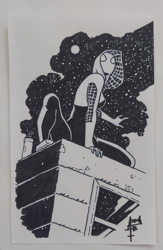 SPIDER-GWEN Andy Belanger Pencil Ink Sketch spider-man 8 1/2 x 5 1/2" 2016 Origi