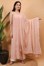 Women Peach Hand Embroidered Chikankari Semi-stitched Anarkali  Dupatta