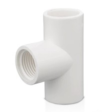 PVC Schedule 40 Female Tee, 3/4" To 1", SocketxThreadxSocket Pipe Fitting, White
