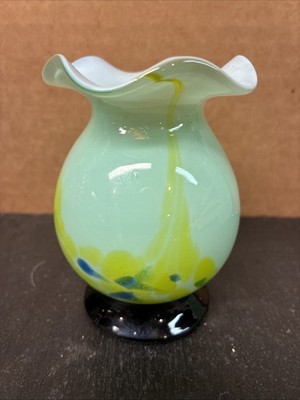 Japanese Handblown Glass Smalll Vase - Scalloped Rim.  Circa 1960