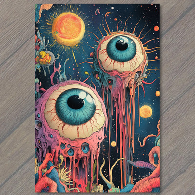 Art Print Surreal Alien Eyeballs Floating Through Galaxy Tentacles Dripping Goo