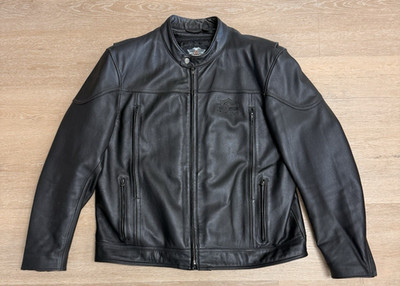 Harley-Davidson Mens Spoiler Leather Jacket 2XL Black w/ Rmv liner 98016-10VM
