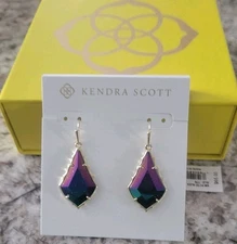 Kendra Scott Small Alex Drop Earrings Gold Iridescent Blue Goldstone NWT BOX