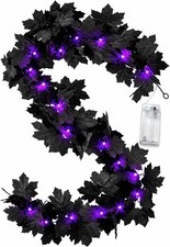 Halloween 2 Pack Black Maple Leaf Garland with Purple Lights, 5.9Ft 30 LED