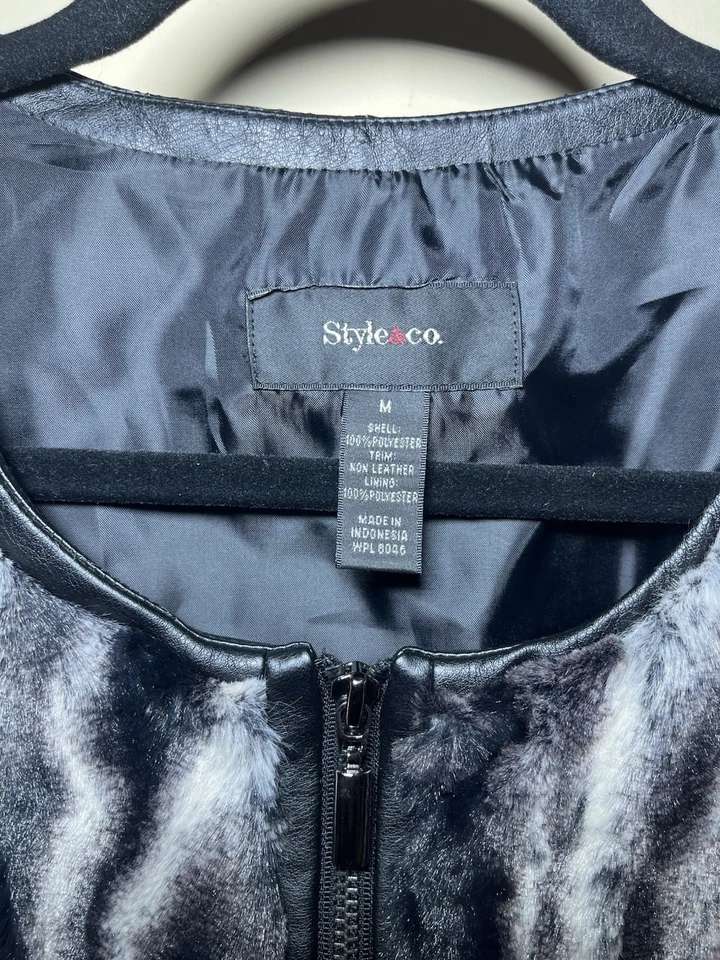 Style & co. Colete de pele sintética/suéter com zíper frontal com estampa de animais médio - Imagem 3 de 4