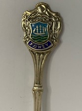 Sterling Silver Vintage Souvenir Spoon Fowey Enameled Shield Shaped crest