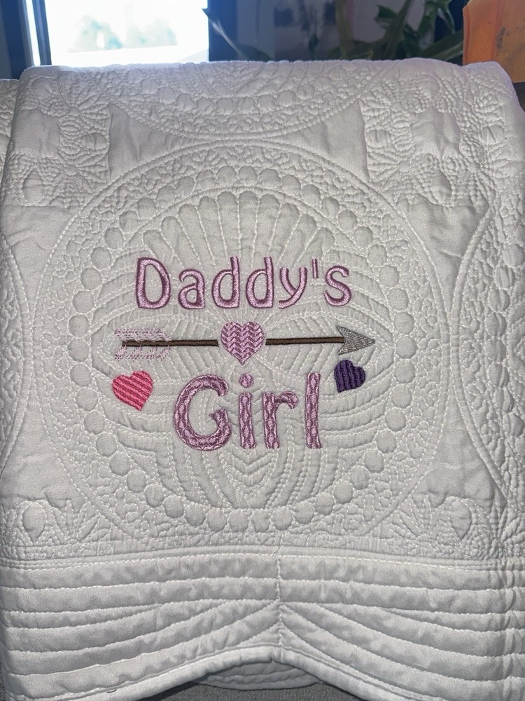 embroidered Baby quilt, Baby quilt, baby blanket, Pink baby blanket