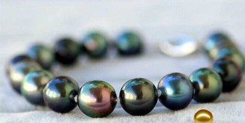 Charm 7.5-8"10-12mm Natural South Sea Genuine Black peacock round Pearl Bracelet
