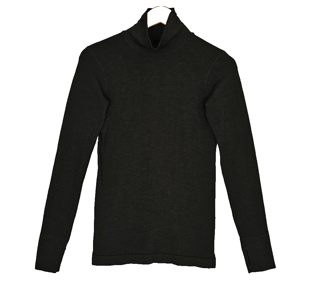 Athleta Womens XS Performance Wool Turtleneck Base Layer Thumbholes Black Top