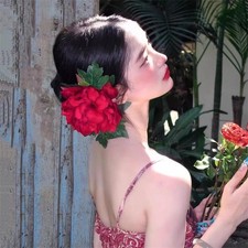 Red Peony Flower Hair Clip Large Floral Hair Barrette Photo Styling Accessory