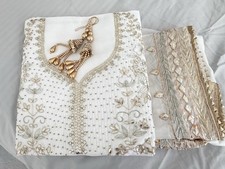 Punjabi Unstitched Suit Off White/gold Cotton