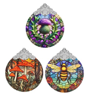 Stained Glass Christmas Ornament ~ Scottish Thistle, Mushroom or Bee New