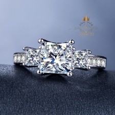 3 CT Princess Cut Moissanite Three-Stone Engagement Ring Solid 14K White Gold