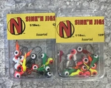 2 Packs Northland Sink’N Jigs 1/16 OZ Assorted Colors Ice Fishing Crappie Trout