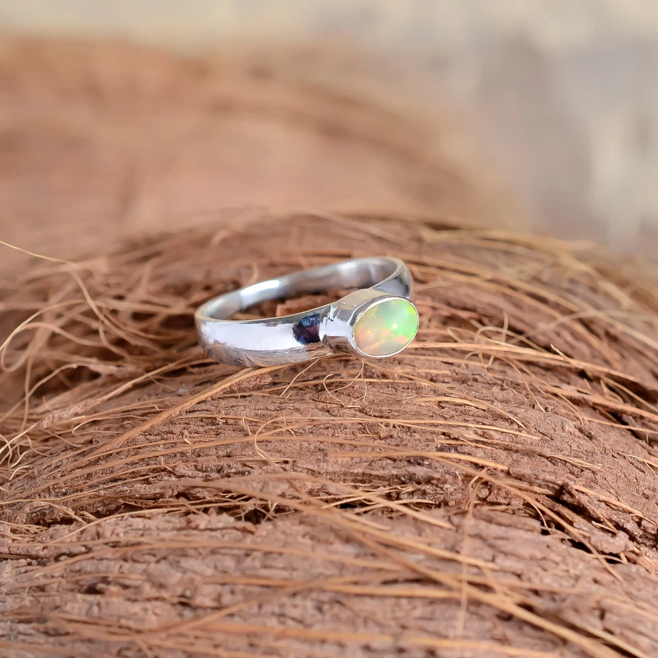 Ethioplan Fire Opal Gemstone 925 Sterling Silver Man & Women Jewelry Simple Ring - Image 4 of 4