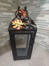 Black Decorative Candle Lantern, Decorative Metal Candle Holder, 5.5 x 13.5 in