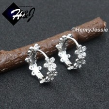 WOMEN SOLID 925 STERLING SILVER ICY CZ FLOWER SHAPE HUGGIE HOOP EARRING E246