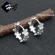 WOMEN SOLID 925 STERLING SILVER ICY CZ FLOWER SHAPE HUGGIE HOOP EARRING*E246