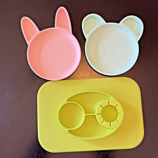 2 Cloud Island Silicone Childs Plates Pink Bunny/Green Bear  1 InterDesign Jr