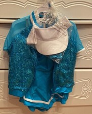 Weissman Jazz/Hip Hop 3 Piece Dance Costume with Hat and Gloves- Blue Sparkly