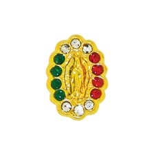 14K Our Lady of Guadalupe Virgin Mary Oval Stud 3/C CZ Bezel Yellow Gold Earring