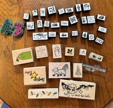 Lot of 35 Christmas Holiday Rubber Ink Stamps.