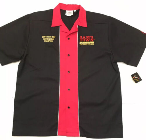 Cruisin USA Men's XL Bowling Shirt Button Up Retro Black Blue