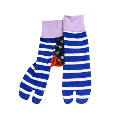 Tabi Socks Split  Two Toe Blue-White Stripe×Lavender handmade NEW