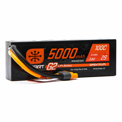 Spektrum 7.4V 5000mAh 2S 100C Smart G2 Hardcase LiPo Battery IC3 SPMX52S100H3