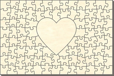 Blanko Holz-Puzzle Rechteck mit Herz, 91 Teile, 60x40 cm, zum Selbst Bemalen - Bild 1 von 2