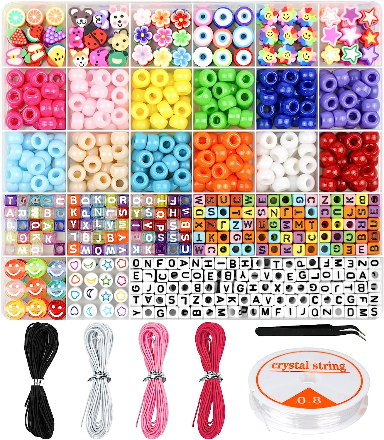 Polymer Clay Bracelet Kit with Pony, Smiley & Letter Beads for DIY Jewelry Making-image