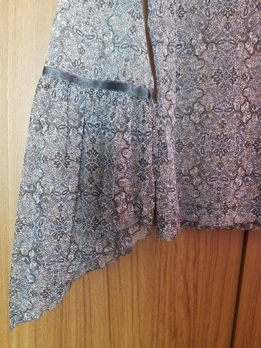 Mexx Floral Grey Brown Blue Semi Sheer Shirt With Long Frill Sleeve Shirt Size M - Picture 7 of 12