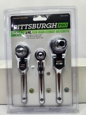 3 pc Flexible Stubby Ratchet Handle Socket Wrench Swivel Tool Set 1/4" 3/8" 1/2"