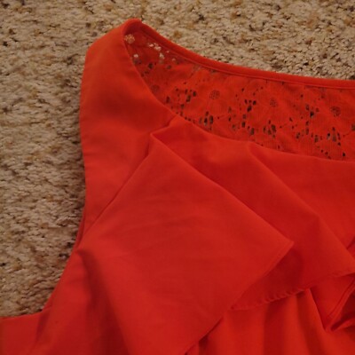 Bisou Bisou SIze 14 Red Ruffle Lace Back Sleeveless Sheath Dress | eBay