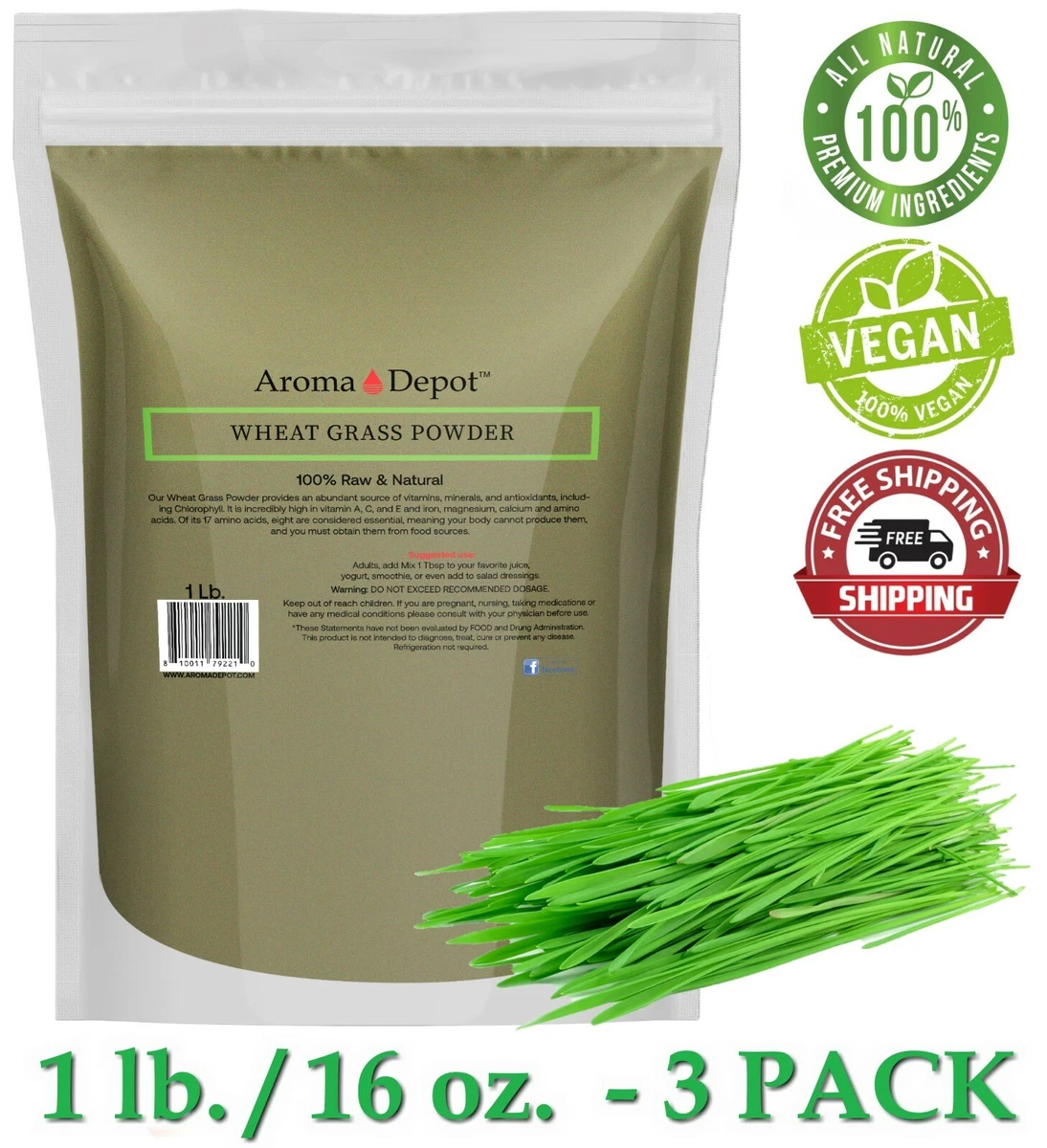 1Lb Wheatgrass Powder Pure Non GMO Superfood Vegan Alfalfa Pasto de Trigo