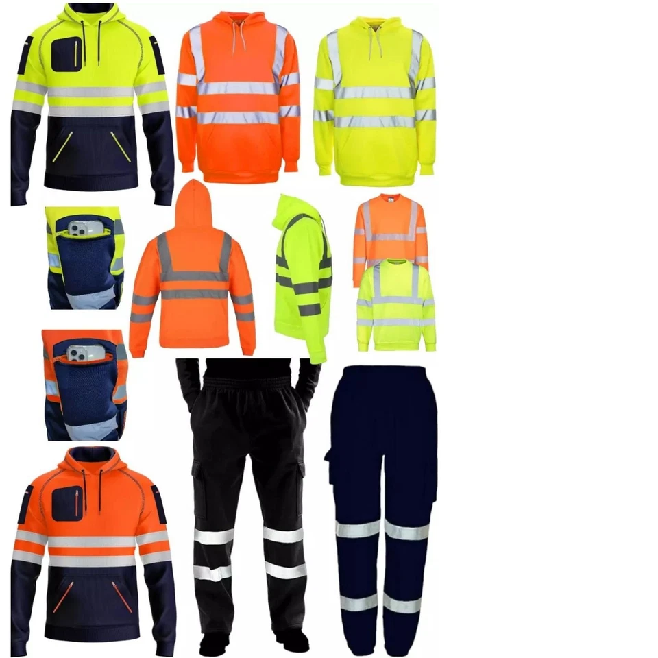 Hi Vis Viz High Visibility Pocket Pullover Safety Work Security Sweatshirt Hoody - Image 4 of 4