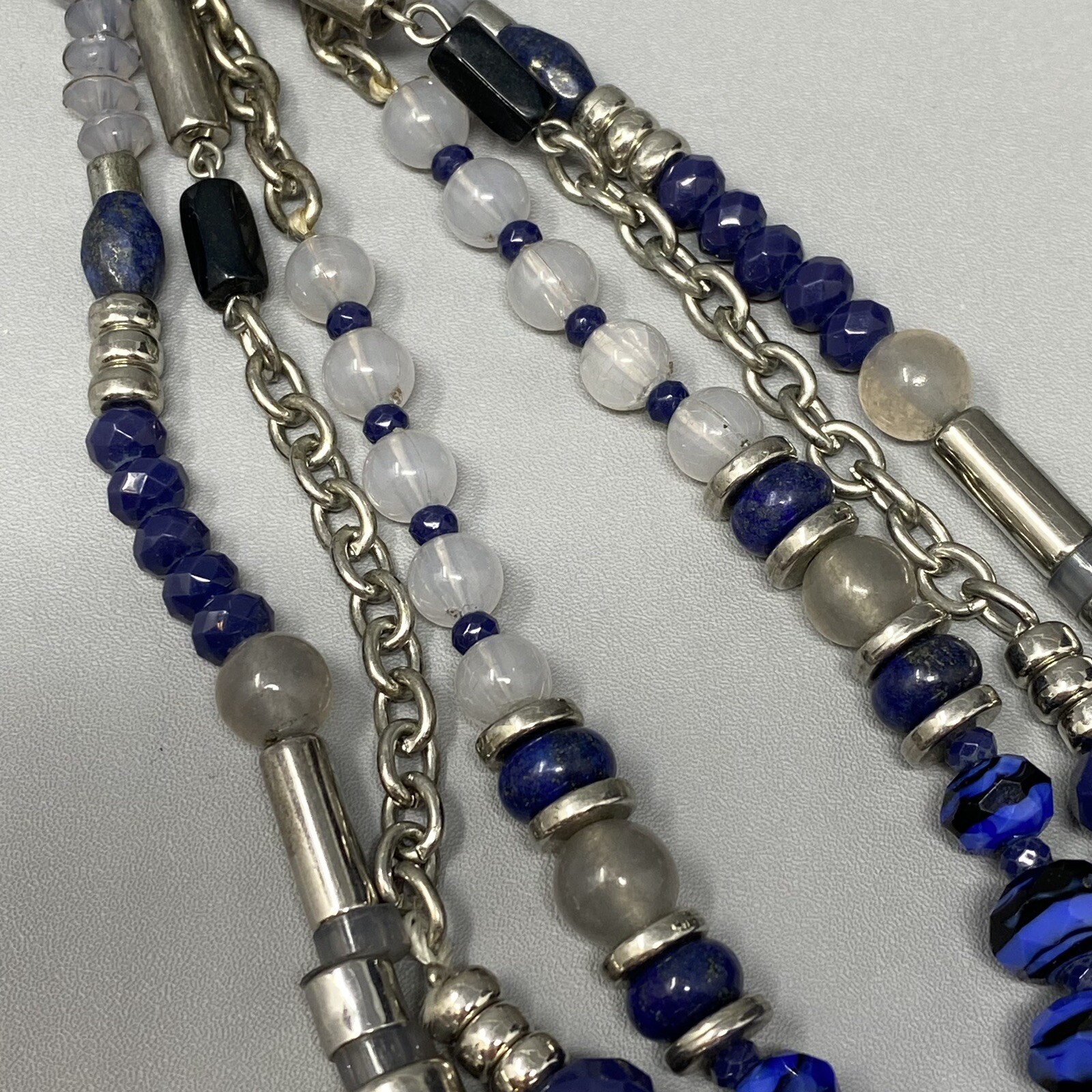 Statement Necklace Blue Cloudy White Gemstone Bea… - image 11