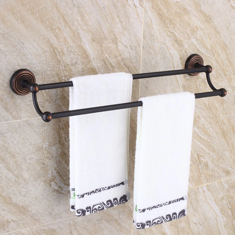 Black Oil Rubbed Brass Double Rail Bath Towel Rack Wall Mount Towel Holder Bar - Image 3 of 4