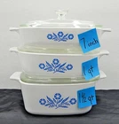 3 VTG Corning Ware Blue Cornflower Casserole Dishes with Pyrex Lids