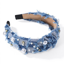 Headband for Women, Wide Denim Knotted Headbands for Women Blue