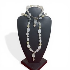 Elegant Moonstone-Inspired Necklace Bracelet Set Luminous Beads with Pearl-L