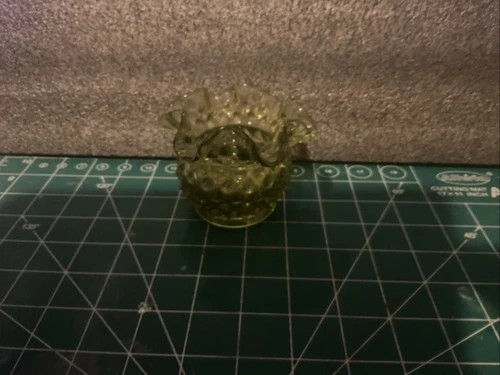 Vintage Fenton Green Ruffled Hobnail Glass Vase Rose Bowl 3”
