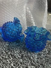 Set of 2 Fenton colonial blue hobnail mini ro...