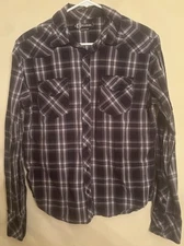 Social Collision Black Gray Plaid Button Down shirt size M Hot Topic emo punk